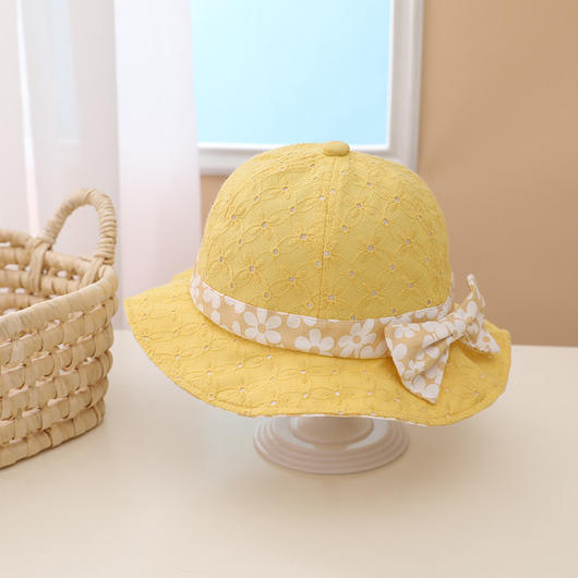 BK00012 Sombrero de pescador para niños con encaje y lazo estampado dulce
