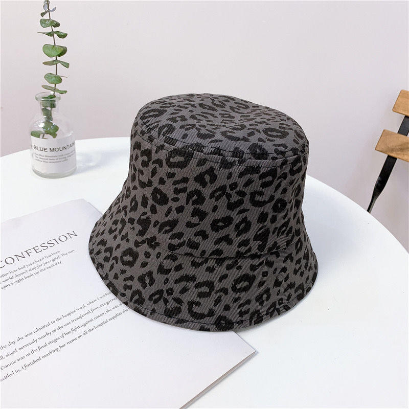 BK00033 Sombrero de cubo con protección solar versátil informal con estampado de leopardo