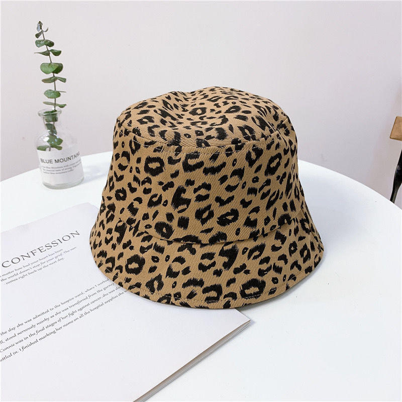 BK00033 Sombrero de cubo con protección solar versátil informal con estampado de leopardo