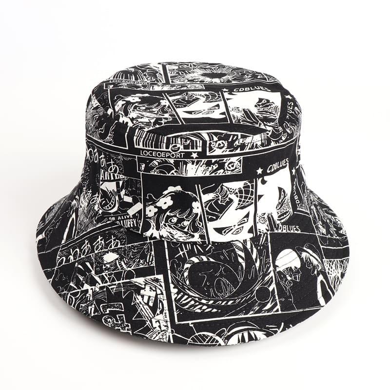 BK00051 Sombrero de cubo con diseño de rey pirata en blanco y negro