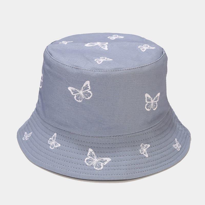 BK00052 Sombrero de pescador de doble cara con bordado de mariposa