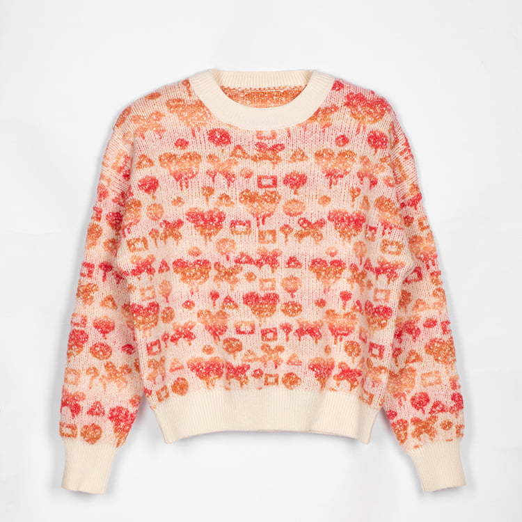 SM-K0038 suéter de cuello redondo suéter de punto con patrón tridimensional dulce para mujer