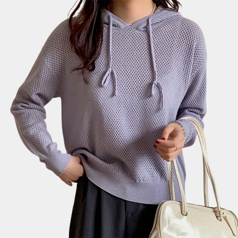 SM-K0018 Spring Hollow Hooded Sweater Jersey de punto para mujer