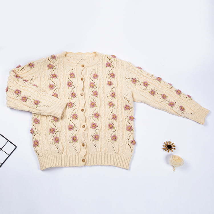 SM-K0008 Suéter de manga larga con gancho manual retro suelto Cárdigan de punto para mujer
