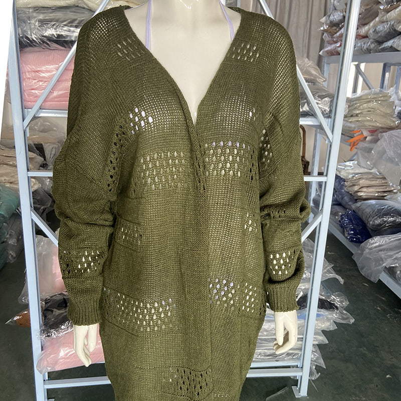 SM-K0081 Abrigo de suéter tipo cárdigan de punto con cuello en V de color sólido